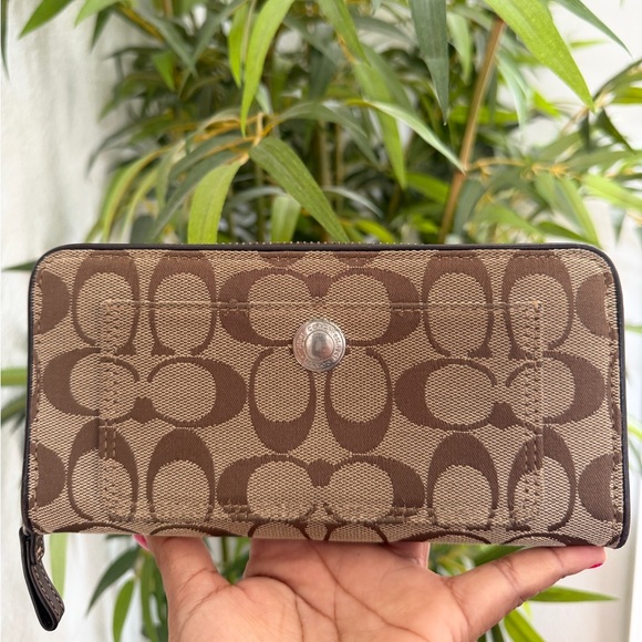 Coach Handbags - COACH Brown Signature Zipper Wallet